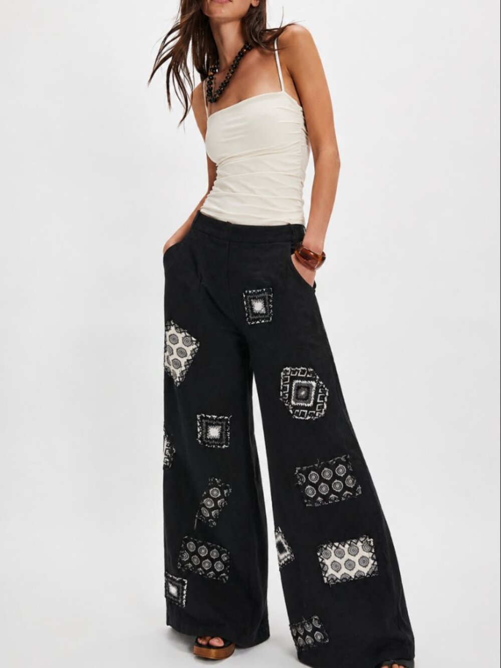 JADED GYPSY THE PIECES FIT PATCHWORK WIDE LEG PANT NWT